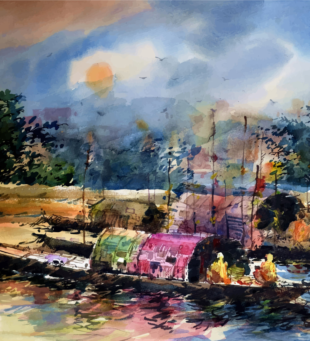 Hand drawn watercolor nature painting
