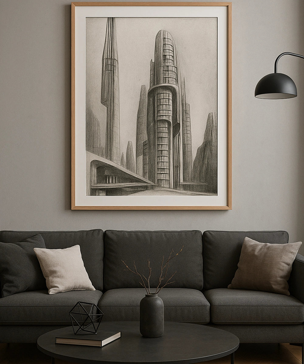 Futuristic Surreal Urban Architecture Pencil Drawing