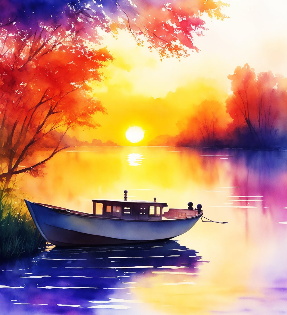 Magical sun over the lake painting