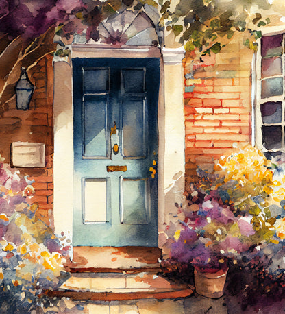 Front door with flowers painting
