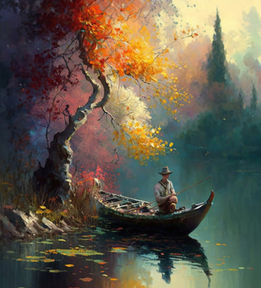 A man in a boat on a river