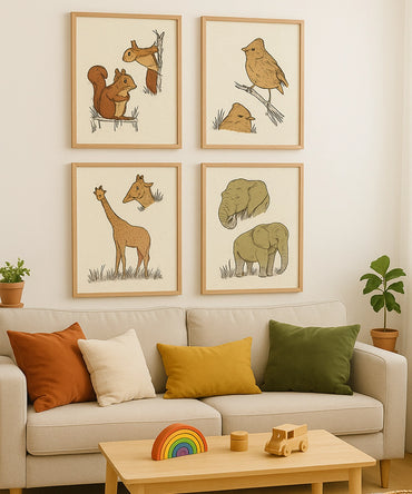 Watercolor Safari Animal Wall Painting