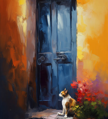 Front door with flowers painting