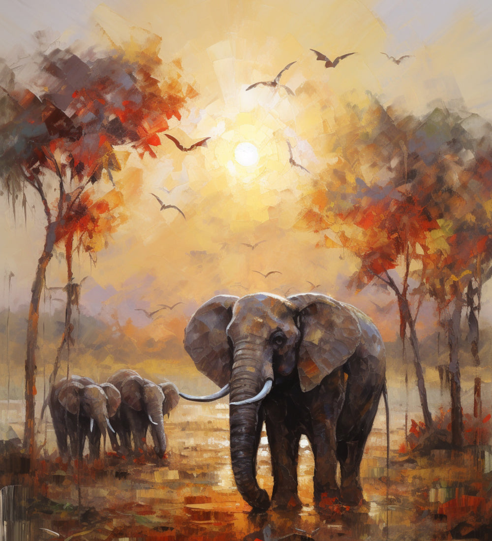 Watercolor painting of elephants