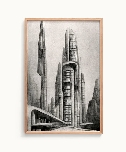 Futuristic Surreal Urban Architecture Pencil Drawing