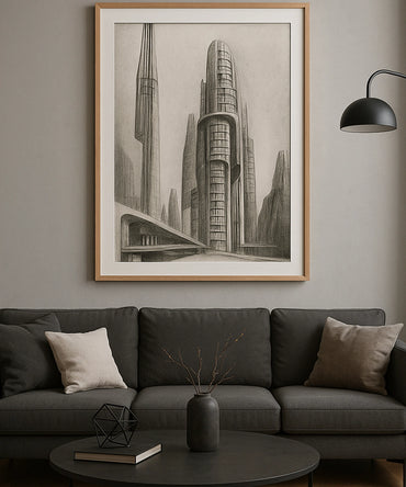 Futuristic Surreal Urban Architecture Pencil Drawing
