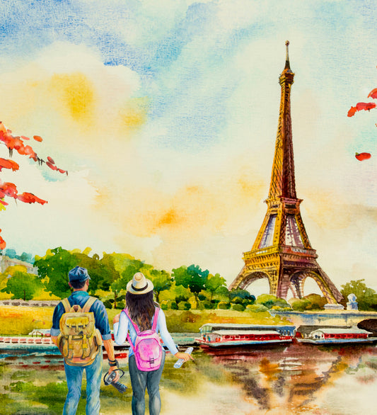 Couple at eiffel tower canvas art