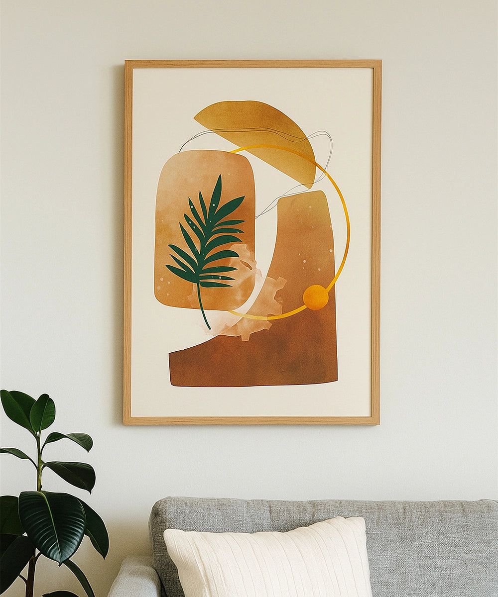 Desert Bloom With Palm Leaf On Abstract Arts