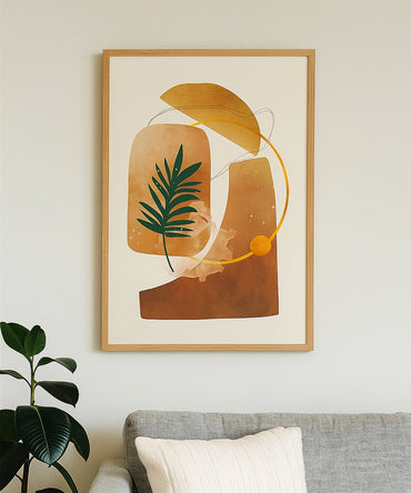 Desert Bloom With Palm Leaf On Abstract Arts