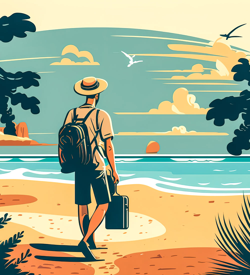 Traveler by the beach art design